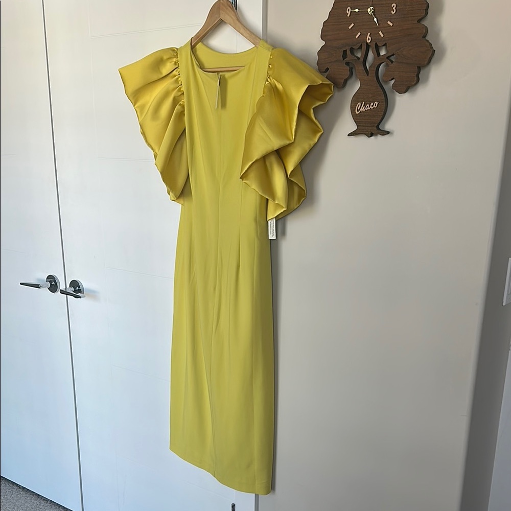 Elegant Yellow Ruffle Sleeve Dress